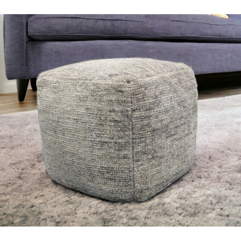 Gray Wool Cube Pouf Ottoman By Homeroots