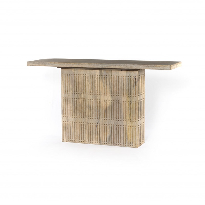 Ivory Solid Wood Distressed Pedestal Console Table By Homeroots