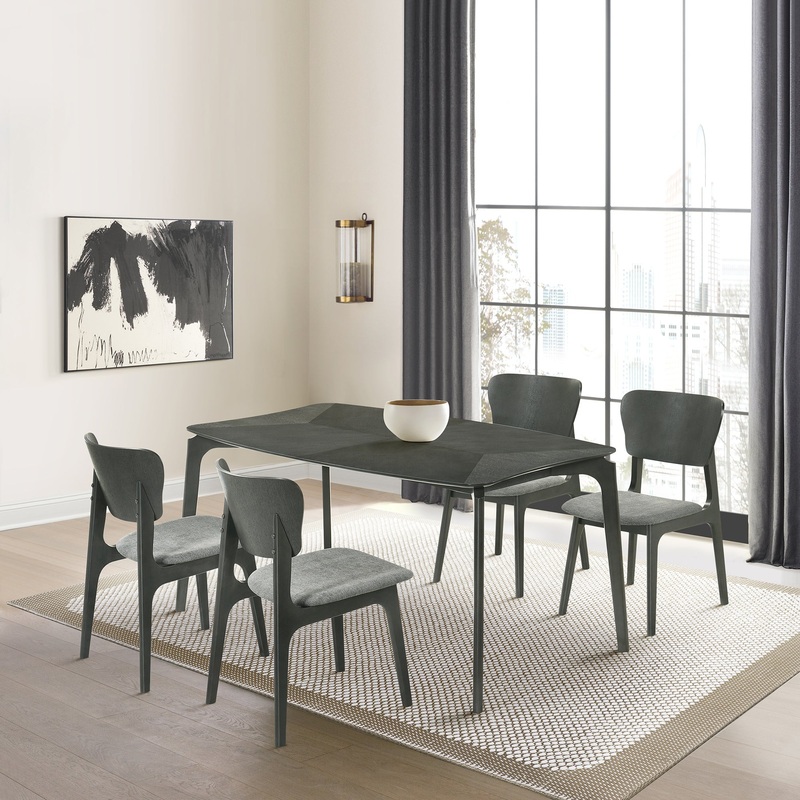 Kalia 5 Piece Wood Dining Set in Gray Finish with Gray Fabric By Armen Living