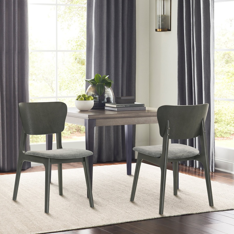 Kalia Wood Dining Chair in Gray Finish with Gray Fabric - Set of 2 By Armen Living