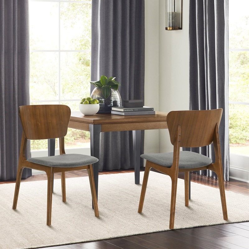 Kalia Wood Dining Chair in Walnut Finish with Charcoal Fabric - Set of 2 By Armen Living