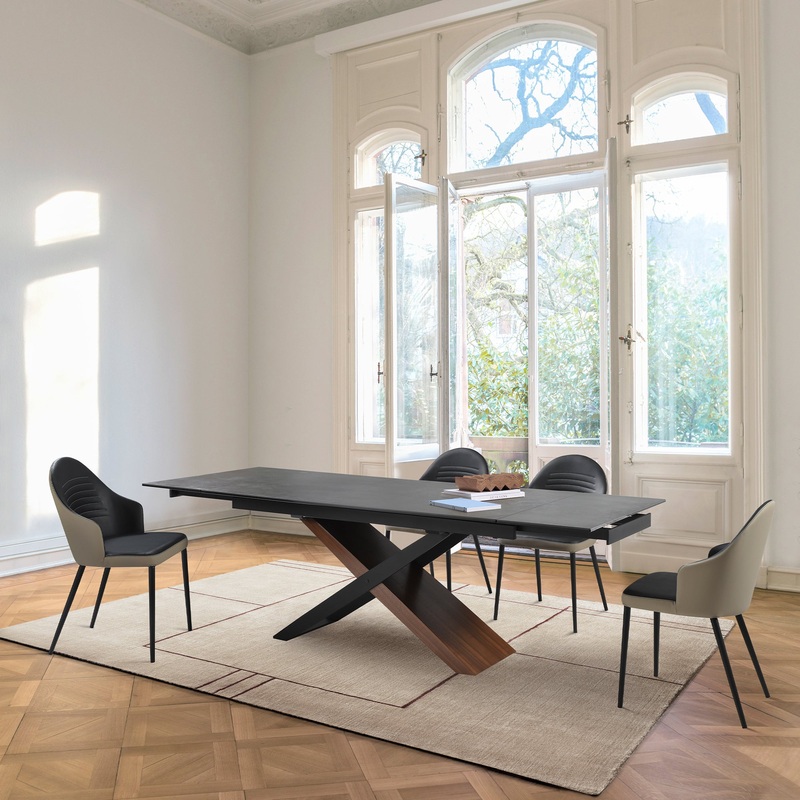Milena Rocco 5 Piece Extendable Dining Set with Taupe Gray and Black Faux Leather Chairs By Armen Living