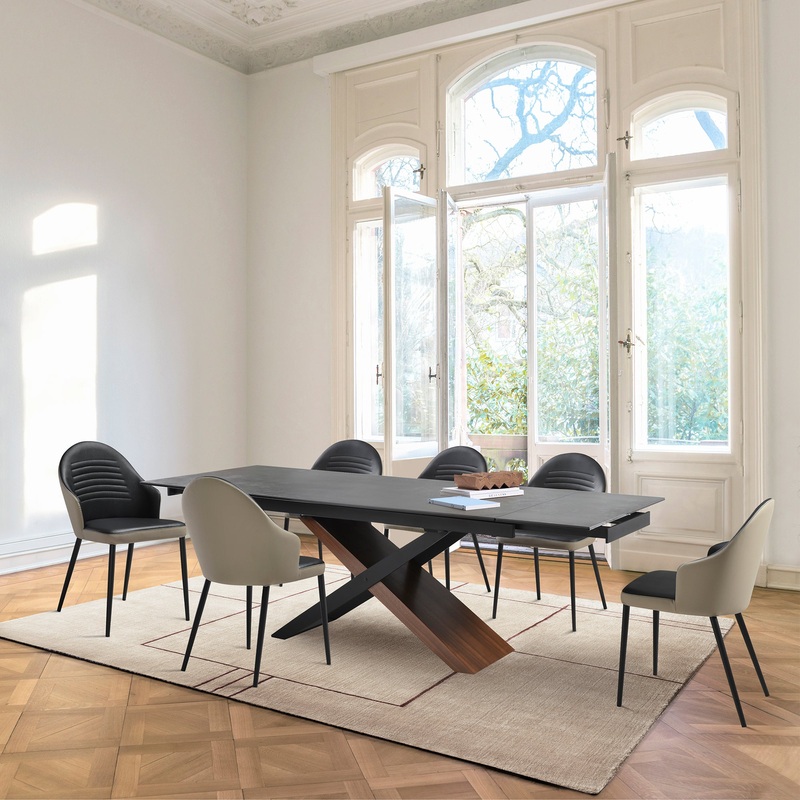 Milena Rocco 7 Piece Extendable Dining Set with Taupe Gray and Black Faux Leather Chairs By Armen Living