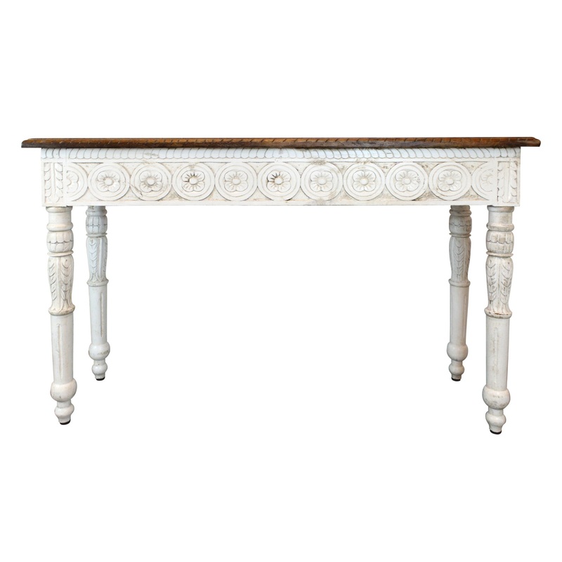 Natural and White Solid Wood Distressed Console Table By Homeroots