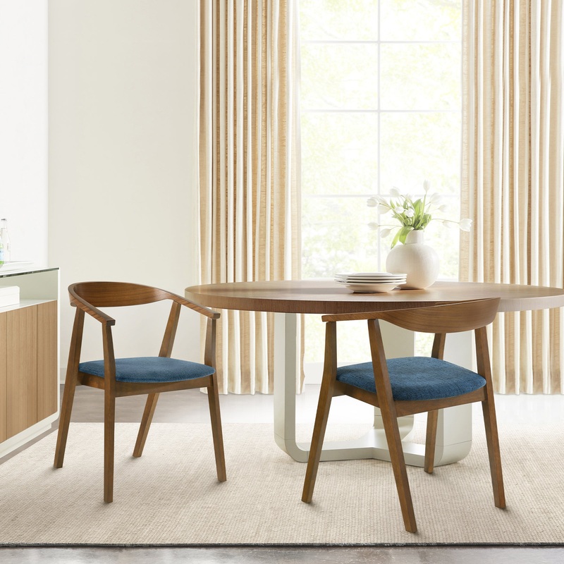 Santana Wood Dining Chair in Walnut Finish with Blue Fabric - Set of 2 By Armen Living