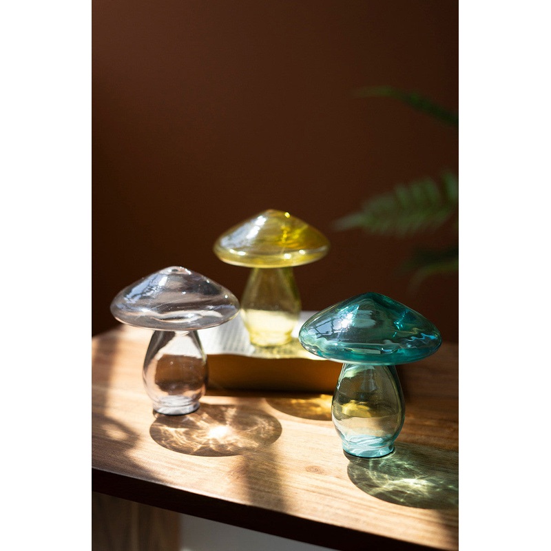 Set Of Three Glass Mushrooms - One Each Color (Min 2) By Kalalou