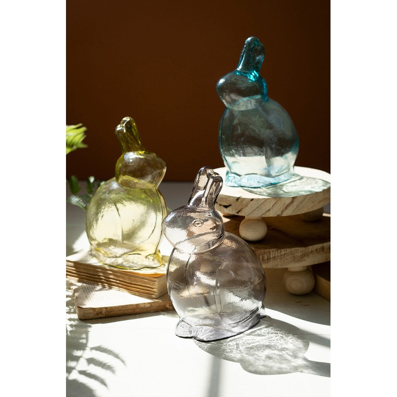 Set Of Three Glass Rabbits - One Each Color By Kalalou