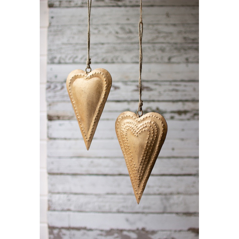 Set Of Two Antique Brass Metal Hearts (Min 2) By Kalalou