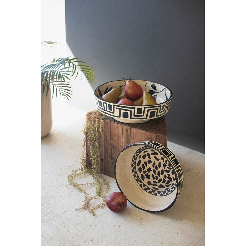 Set Of Two Black And White Paper Mache Bowls By Kalalou