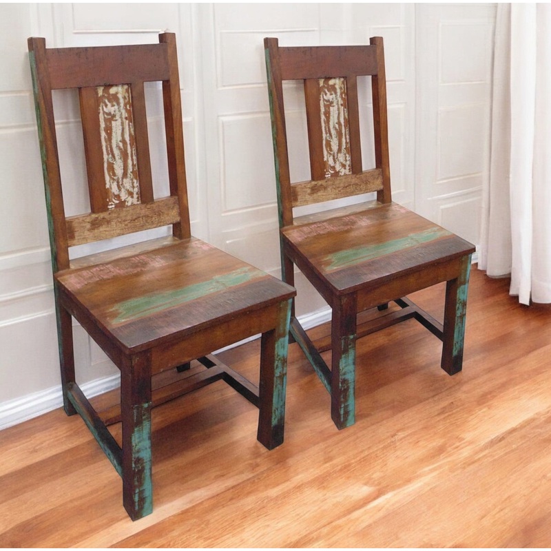 Set of Two Brown Wood Slat Back Dining Side Chairs By Homeroots