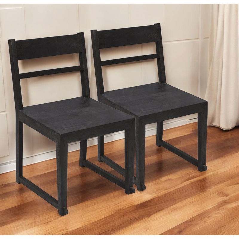 Set of Two Dark Gray Wood Ladder Back Dining Side Chairs By Homeroots