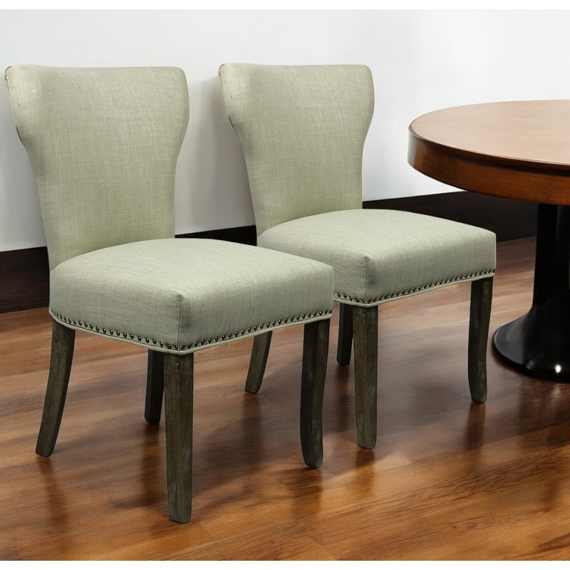 Set of Two Ivory And Brown Upholstered Fabric Dining Parsons Chairs By Homeroots