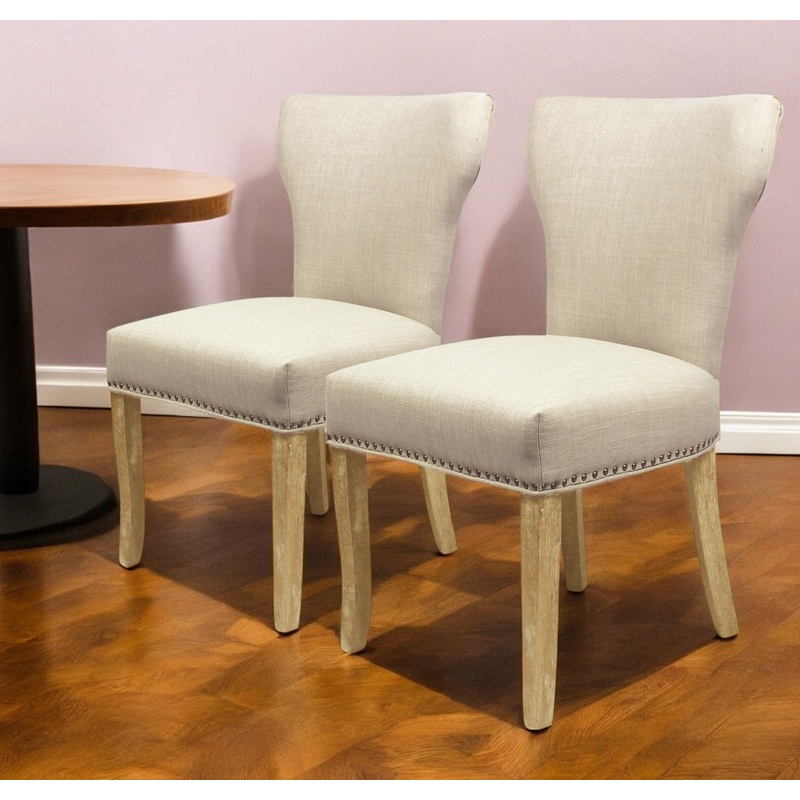 Set of Two Ivory And Natural Upholstered Fabric Dining Parsons Chairs By Homeroots