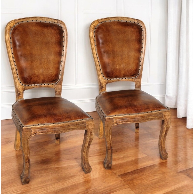 Set of Two Mahogany And Brown Upholstered Leather King Louis Back Dining Side Chairs By Homeroots