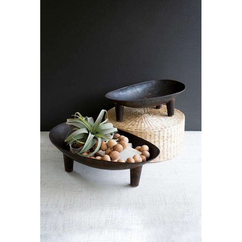 Set Of Two Oval Iron Bowls By Kalalou