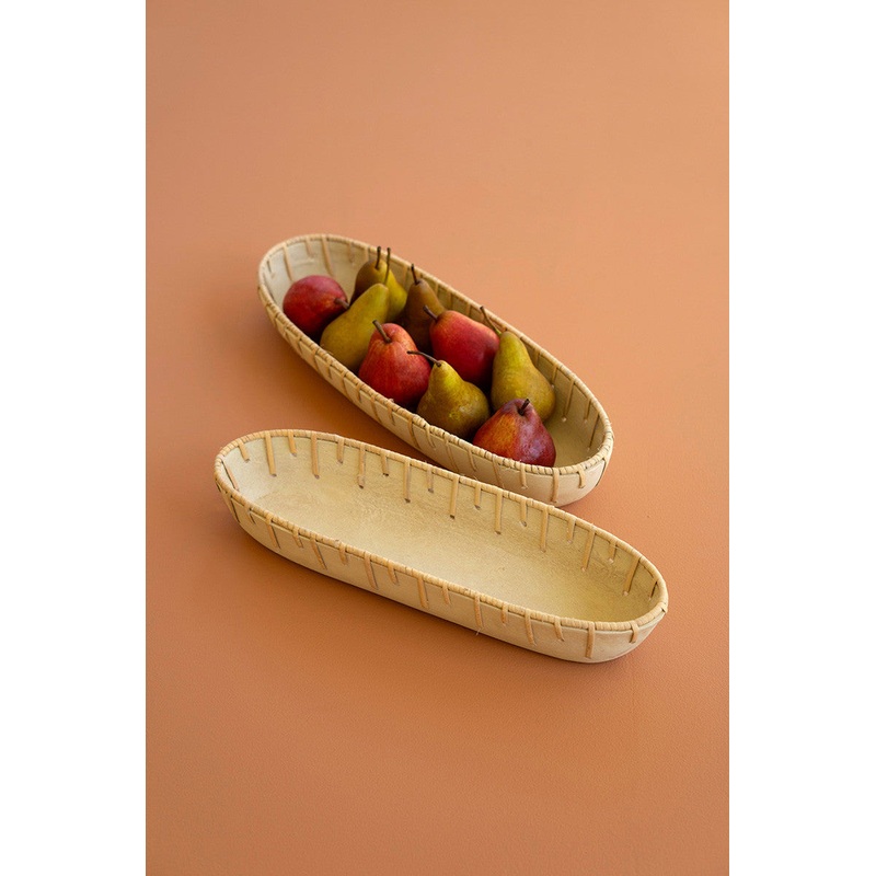 Set Of Two Paper Mache Oval Bowls With Cane Weaving By Kalalou
