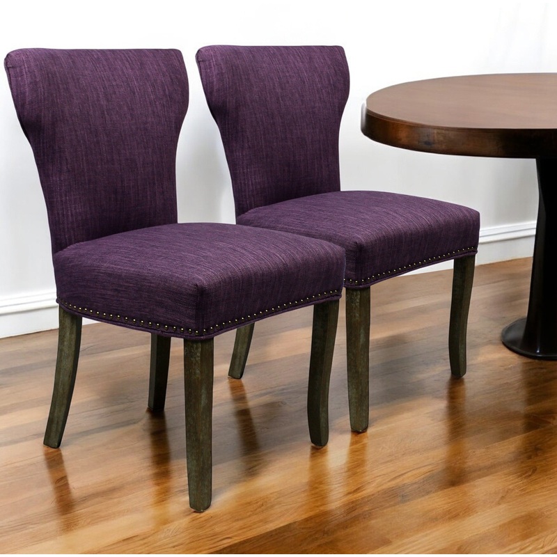 Set of Two Purple And Brown Upholstered Fabric Dining Parsons Chairs By Homeroots