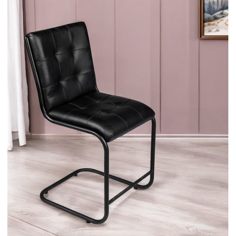 Tufted Black Upholstered Leather Dining Side Chair By Homeroots