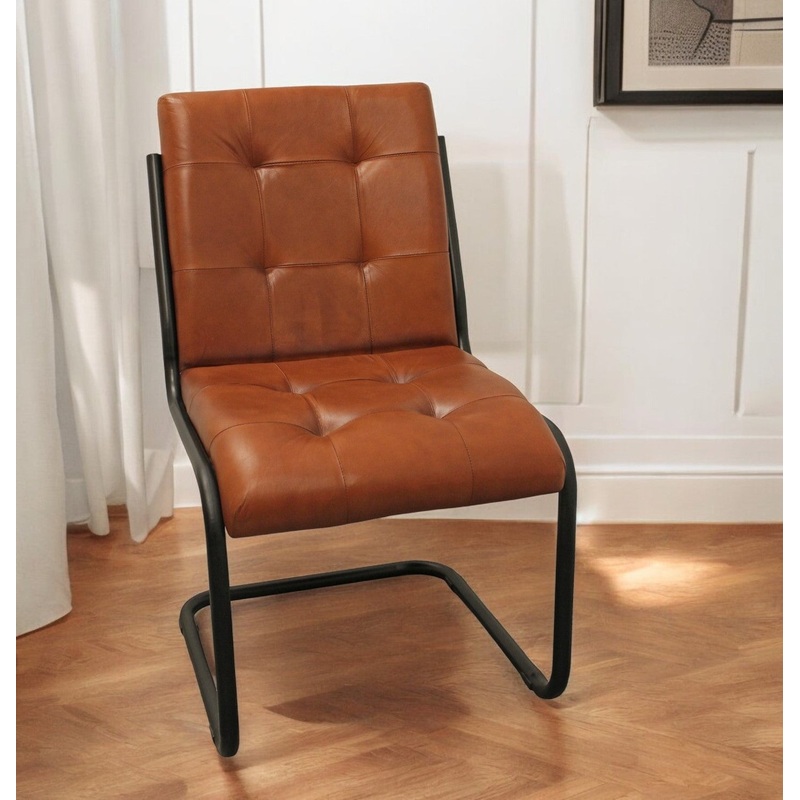 Tufted Cinnamon And Black Upholstered Leather Dining Side Chair By Homeroots