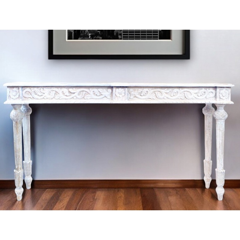 White Solid Wood Distressed Console Table By Homeroots