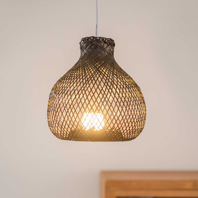 Black Kun Ya Na - Bamboo Pendant Light Shade (10 - 11 Inches) By Thaihome
