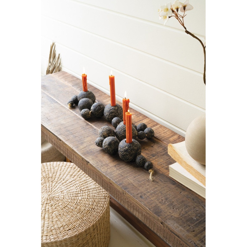 Black Tabletop Clay Beads Taper Holder By Kalalou