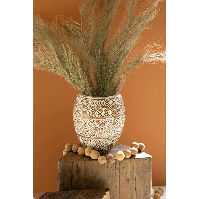 Carved Decorative Oval Planter - Natural And White By Kalalou