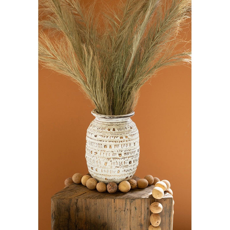 Carved Decorative Urn - Natural And White By Kalalou