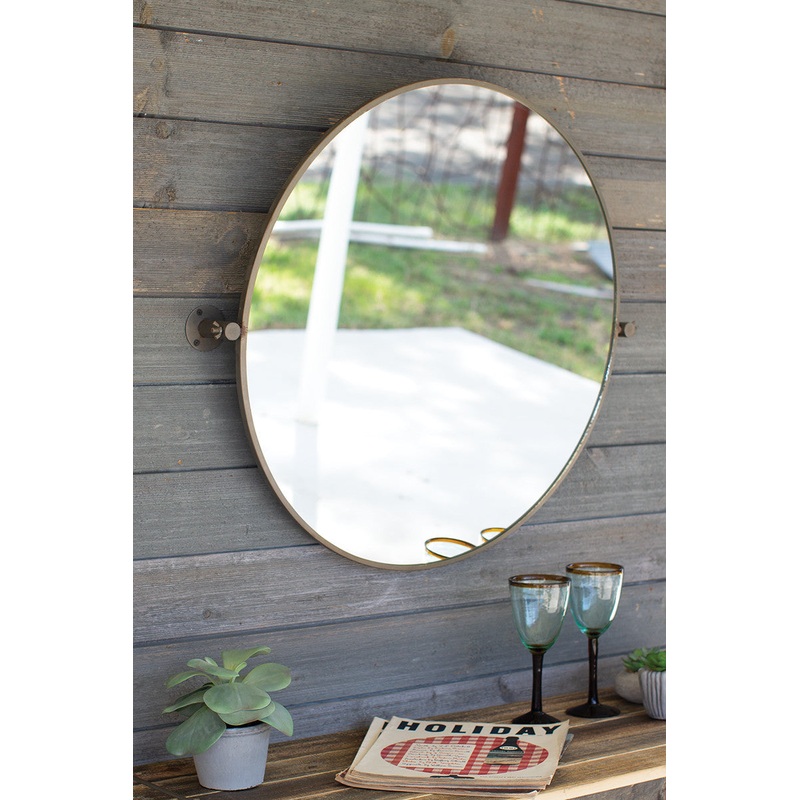 Metal Framed Tilted Round Mirror By Kalalou