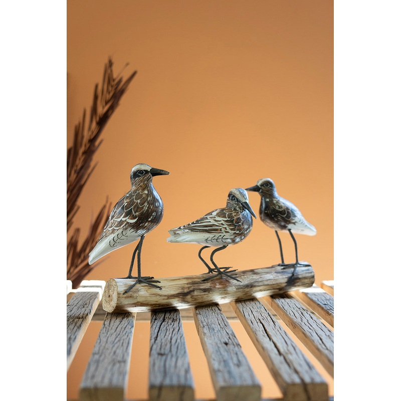 Painted Wooden Shore Birds On A Wooden Base By Kalalou