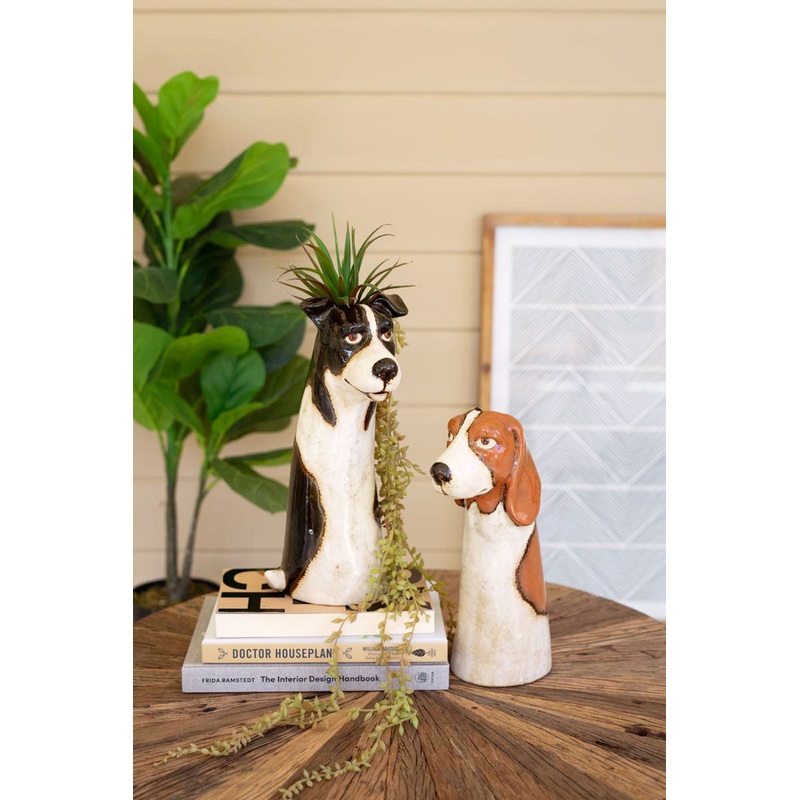 Set Of Two Ceramic Dog Planters By Kalalou