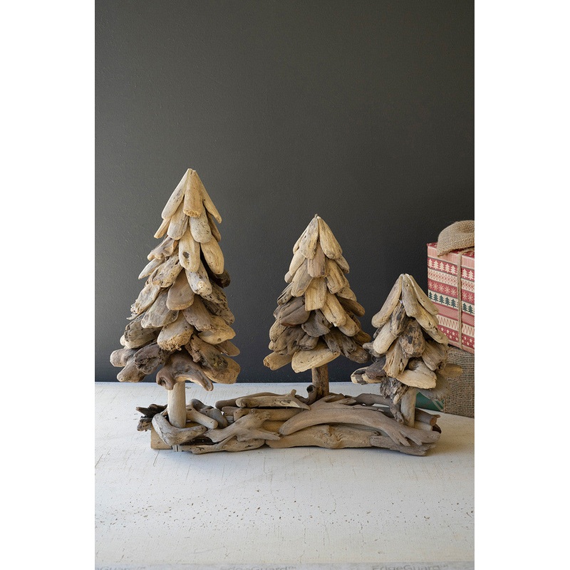 Three Driftwood Christmas Trees On A Base By Kalalou