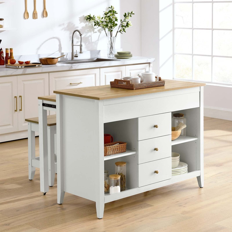 Farmstead 3-Piece Kitchen Island and Stool Set By Modway - EEI-6895