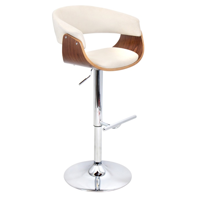 LumiSource Vintage Mod Bar Stool Walnut, Cream Wood, Metal, Polyester Fabric, Foam Mid-Century Modern Styling Padded, Upholstered Backrest And Seat