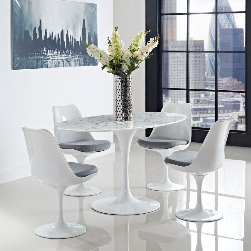 Modway Lippa 60" Oval Artificial Marble Dining Table in White - EEI-1135