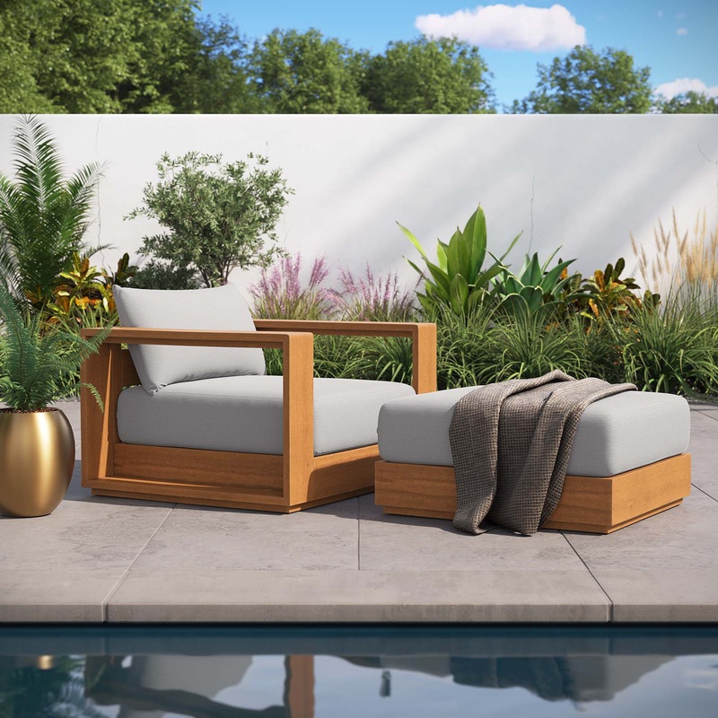 Tahoe Outdoor Patio Acacia Wood 2-Piece Armchair and Ottoman Set By Modway - EEI-6800