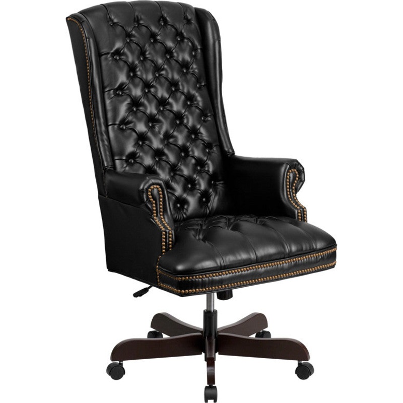 Flash Furniture CI-360-BK-GG High Back Traditional Tufted Black Leather Executive Swivel Office Chair