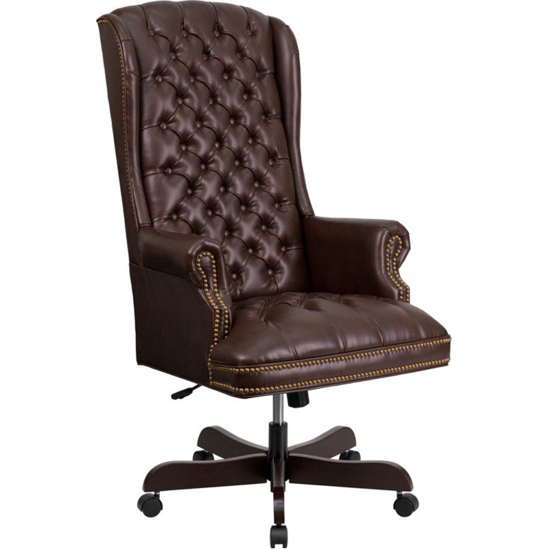 Flash Furniture CI-360-BRN-GG High Back Traditional Tufted Brown Leather Executive Swivel Office Chair