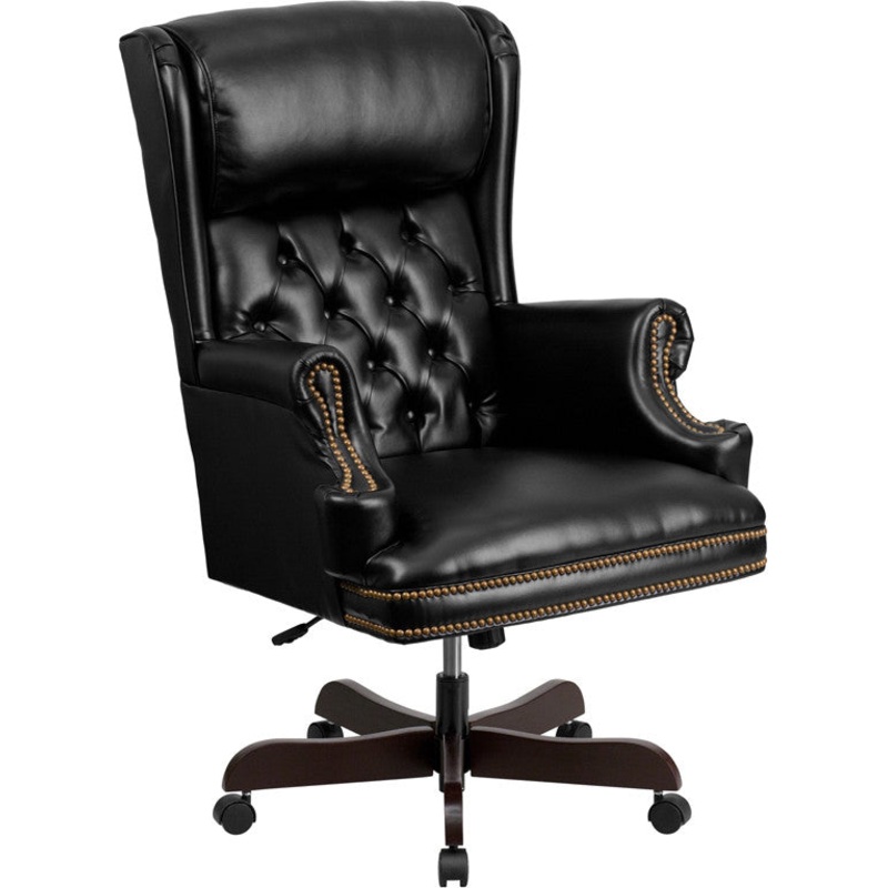 Flash Furniture CI-J600-BK-GG High Back Traditional Tufted Black Leather Executive Swivel Office Chair