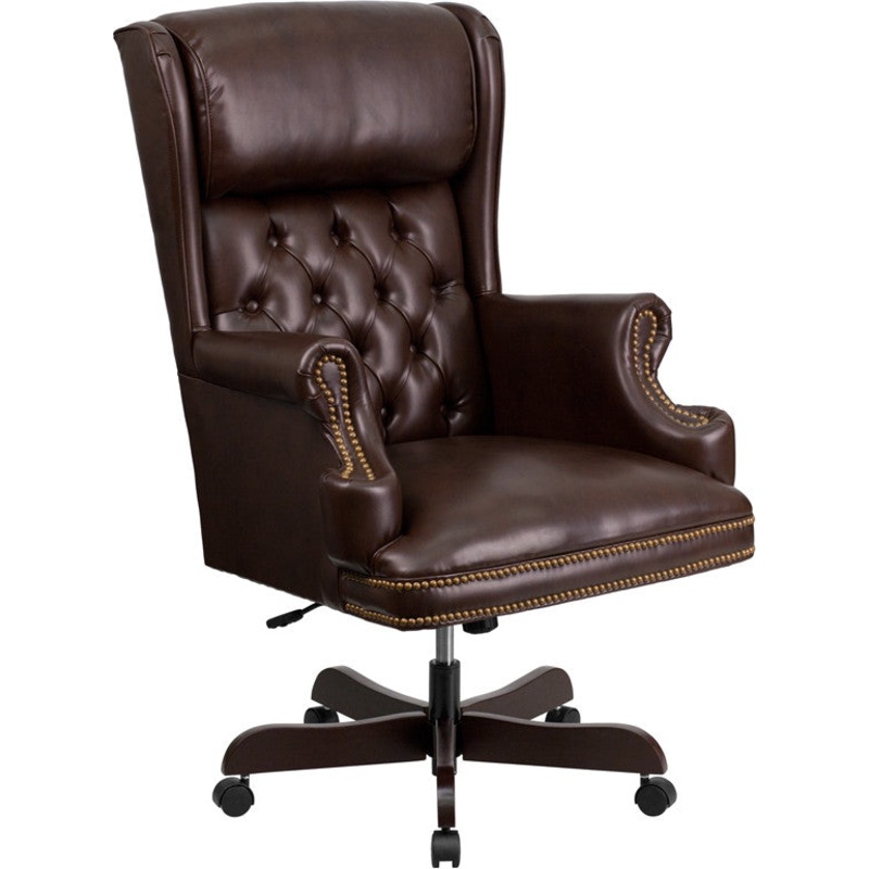 Flash Furniture CI-J600-BRN-GG High Back Traditional Tufted Brown Leather Executive Swivel Office Chair