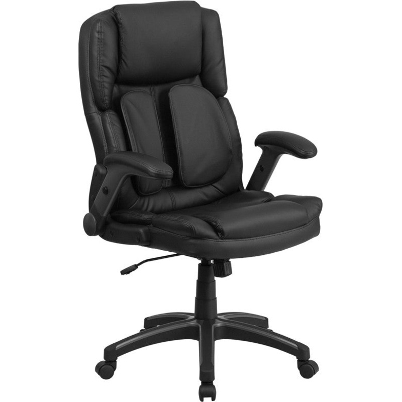 Flash Furniture Extreme Comfort High Back Black Leather Executive Swivel Office Chair With Flip-Up Arms