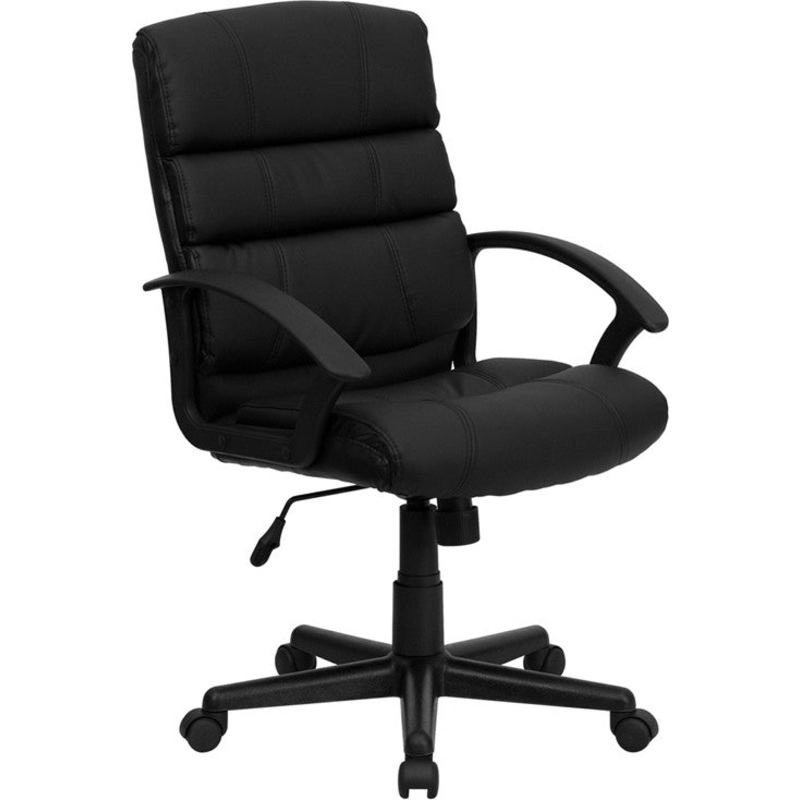 Flash Furniture GO-1004-BK-LEA-GG Mid-Back Black Leather Swivel Task Chair