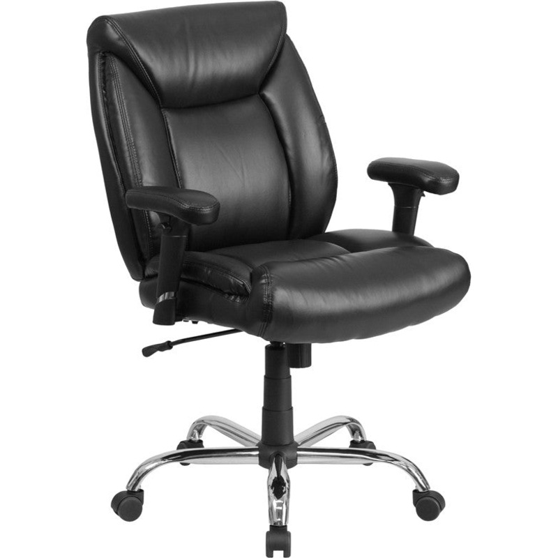 Flash Furniture GO-2073-LEA-GG Hercules Series Black Leather Swivel Task Chair with Adjustable Arms