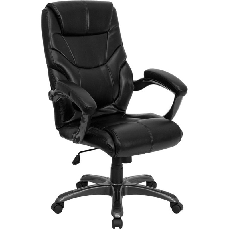 Flash Furniture GO-724H-BK-LEA-GG High Back Black Leather Overstuffed Executive Swivel Office Chair