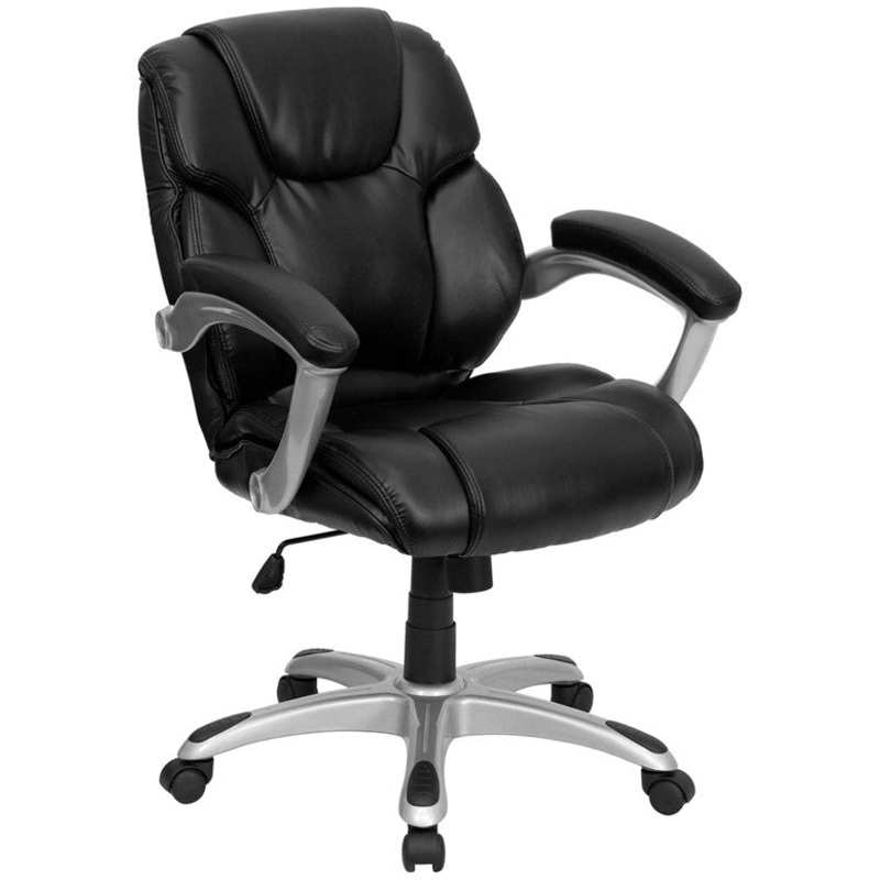 Flash Furniture GO-931H-MID-BK-GG Mid-Back Black Leather Swivel Task Chair with Arms
