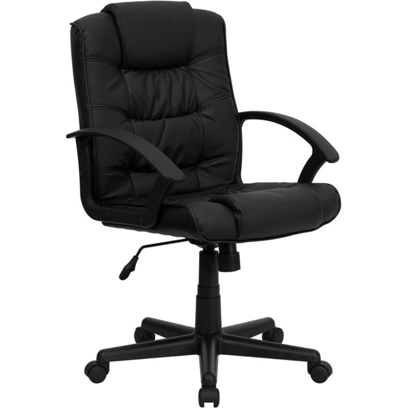 Flash Furniture GO-937M-BK-LEA-GG Mid-Back Black Leather Swivel Task Chair with Arms