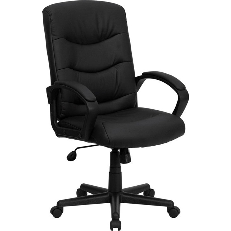 Flash Furniture GO-977-1-BK-LEA-GG Mid-Back Black Leather Swivel Task Chair