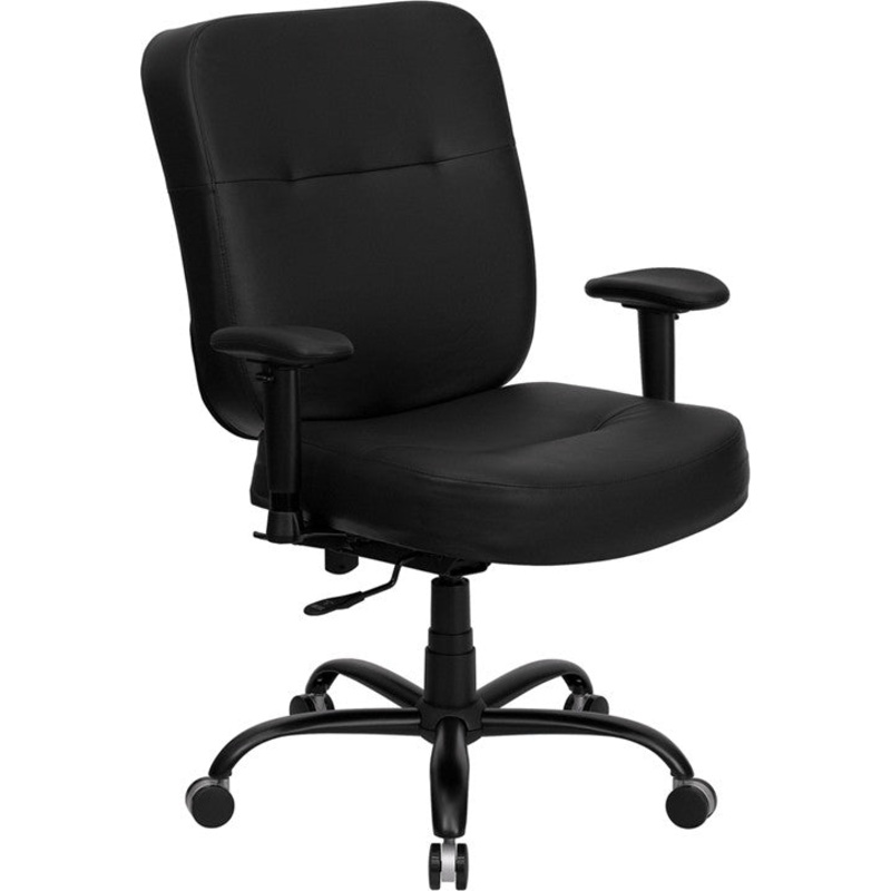 Flash Furniture Hercules Series Black Leather Executive Swivel Office Chair With Extra Wide Seat And Height Adjustable Arms
