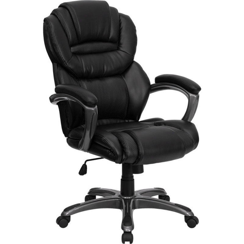 Flash Furniture High Back Black Leather Executive Swivel Office Chair With Leather Padded Loop Arms