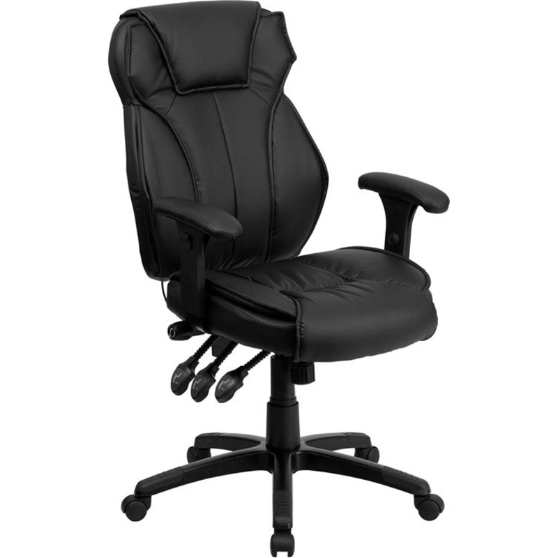 Flash Furniture High Back Black Leather Executive Swivel Office Chair With Triple Paddle Control And Lumbar Support Knob